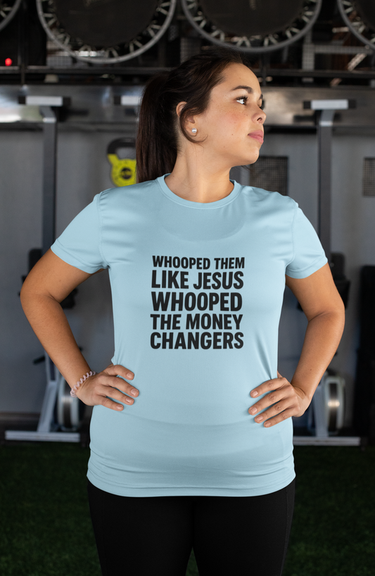 Biblical Humor Tee: Whooped Them Like Jesus - Funny Unisex Cotton T-Shirt for Bible Lovers, Gifts, Easter, Church Events, Casual Wear