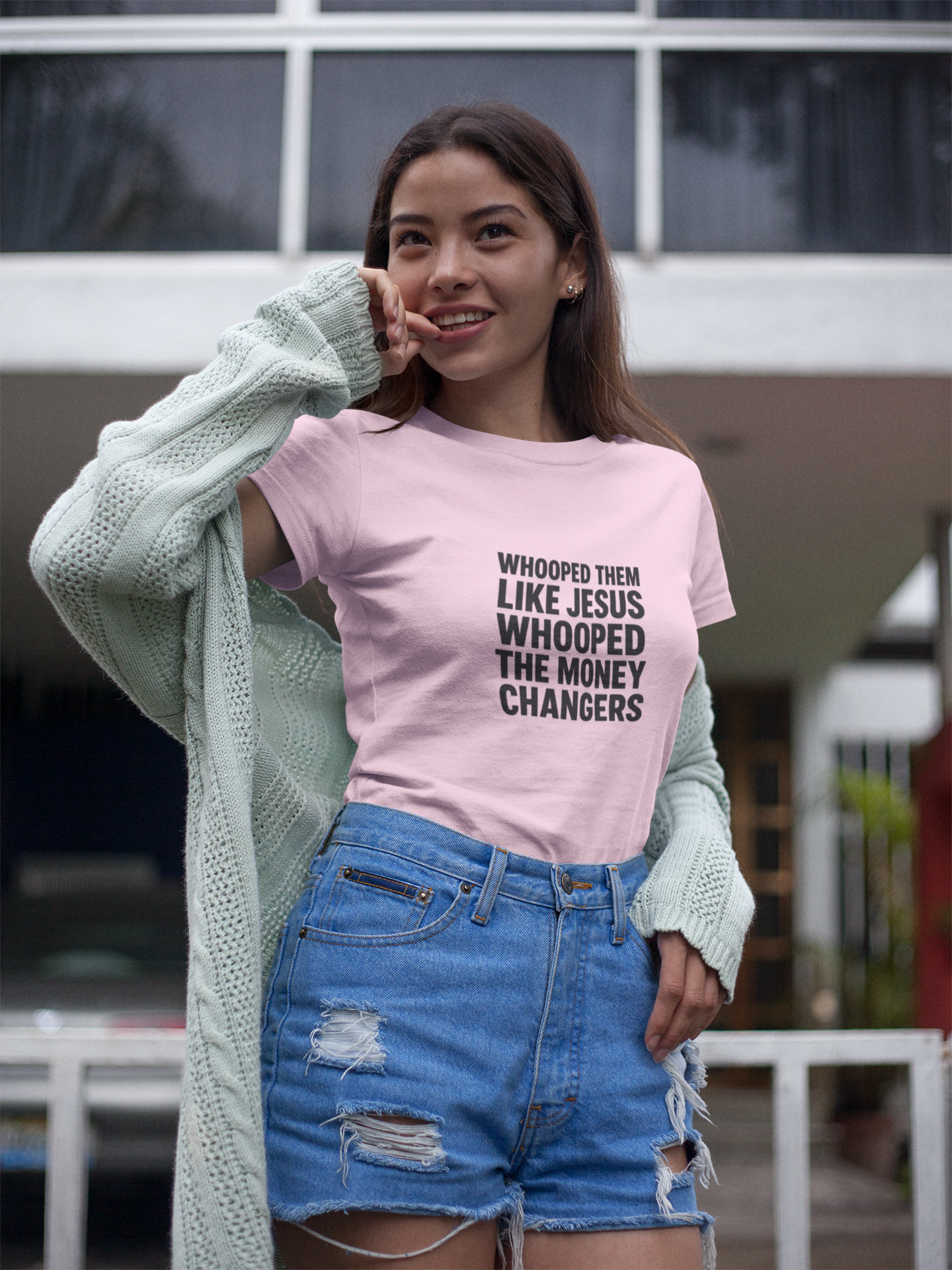 Biblical Humor Tee: Whooped Them Like Jesus - Funny Unisex Cotton T-Shirt for Bible Lovers, Gifts, Easter, Church Events, Casual Wear