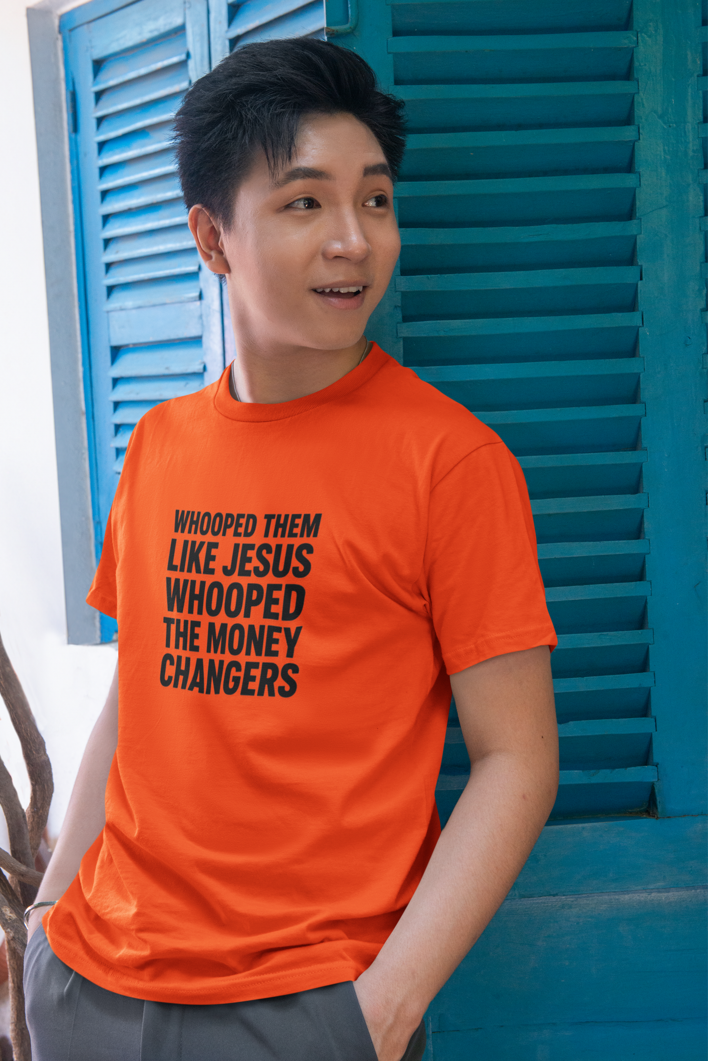 Biblical Humor Tee: Whooped Them Like Jesus - Funny Unisex Cotton T-Shirt for Bible Lovers, Gifts, Easter, Church Events, Casual Wear