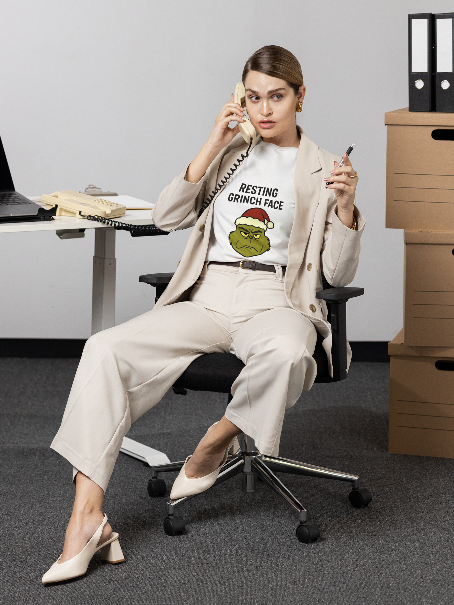 Resting Grinch Face Unisex Heavy Cotton Tee - Perfect Holiday Humor Shirt