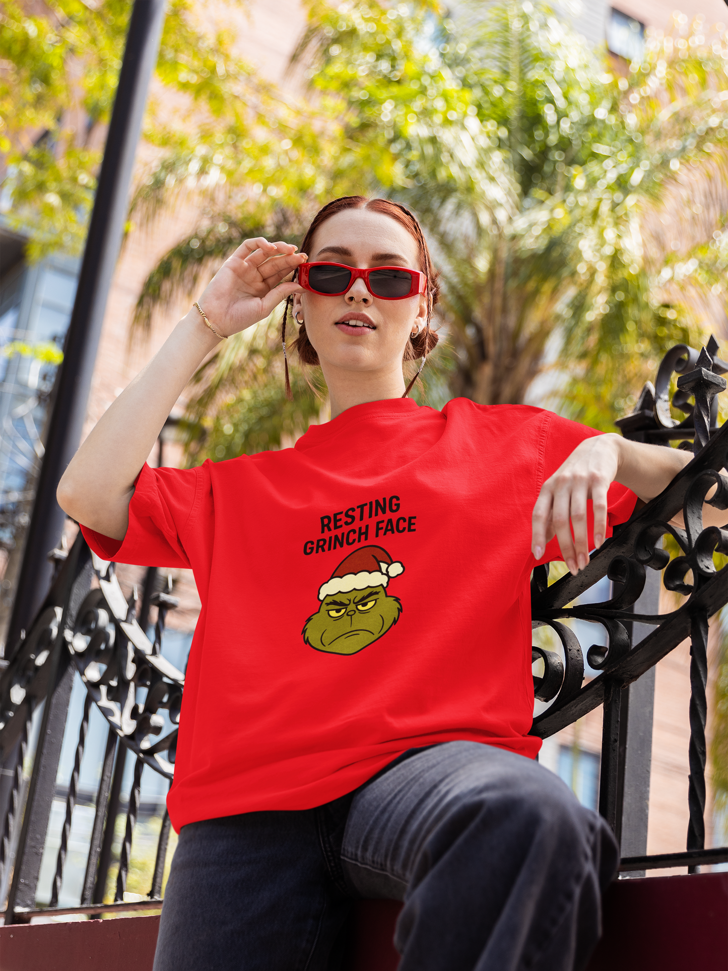 Resting Grinch Face Unisex Heavy Cotton Tee - Perfect Holiday Humor Shirt