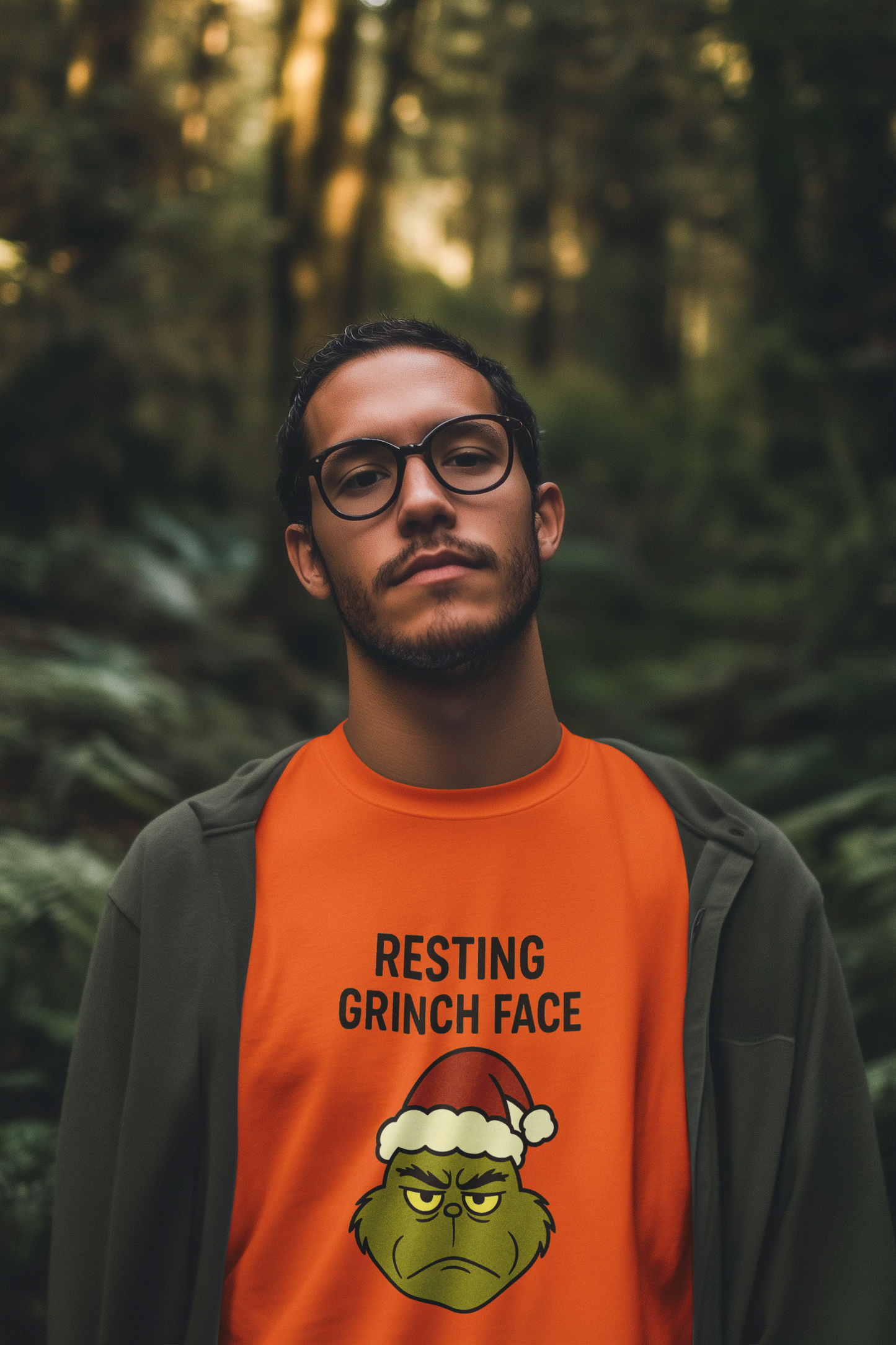 Resting Grinch Face Unisex Heavy Cotton Tee - Perfect Holiday Humor Shirt