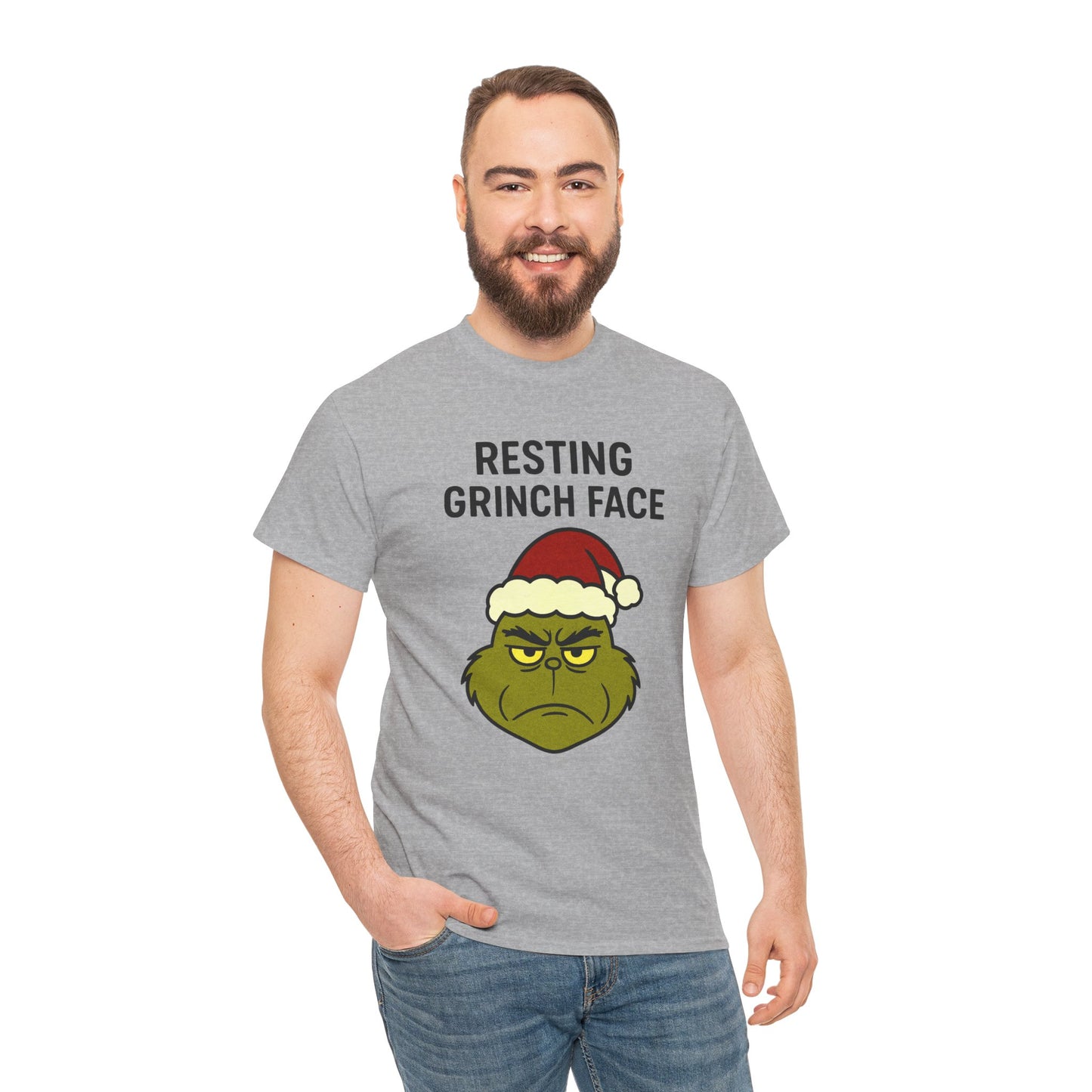 Resting Grinch Face Unisex Heavy Cotton Tee - Perfect Holiday Humor Shirt