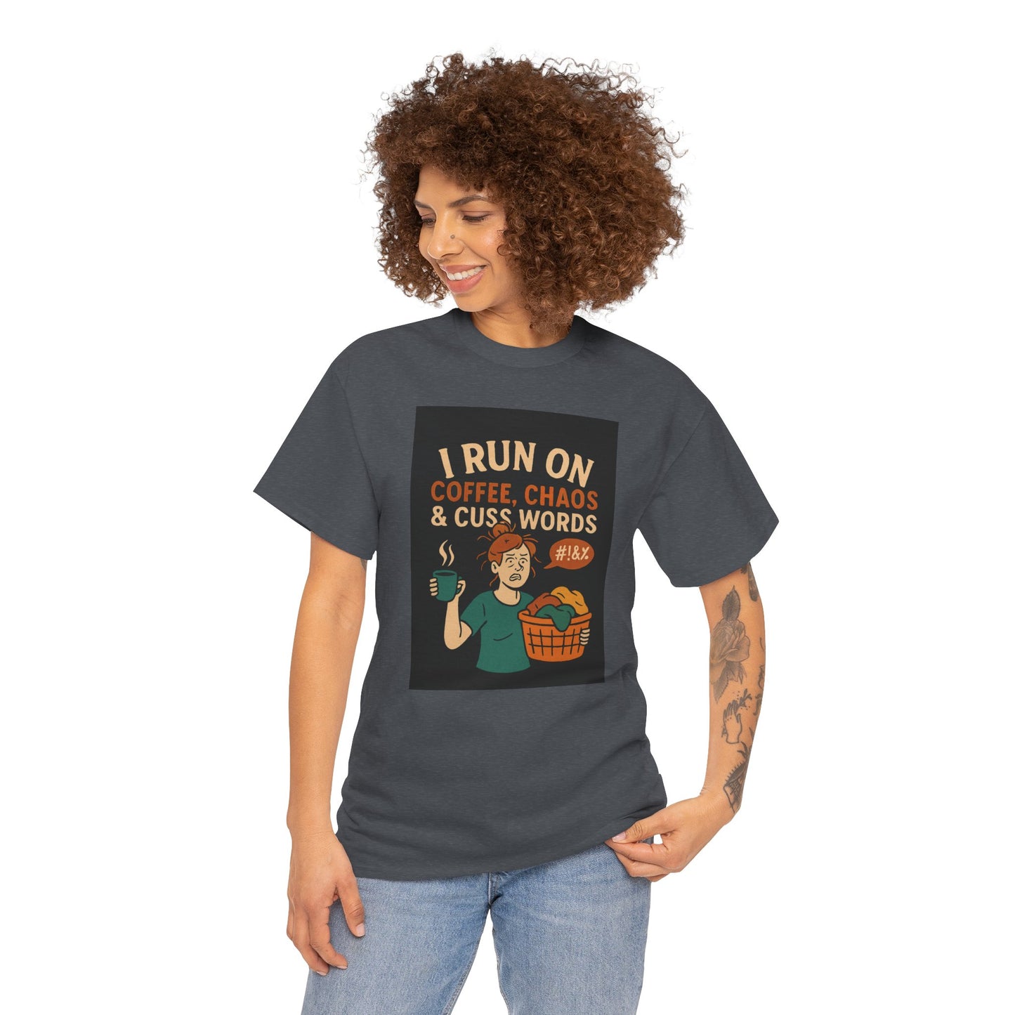 Coffee Chaos & Cuss Words Tee, Funny T-Shirt, Unisex Cotton Tee, Gift for Coffee Lovers, Casual Wear, Humor Apparel