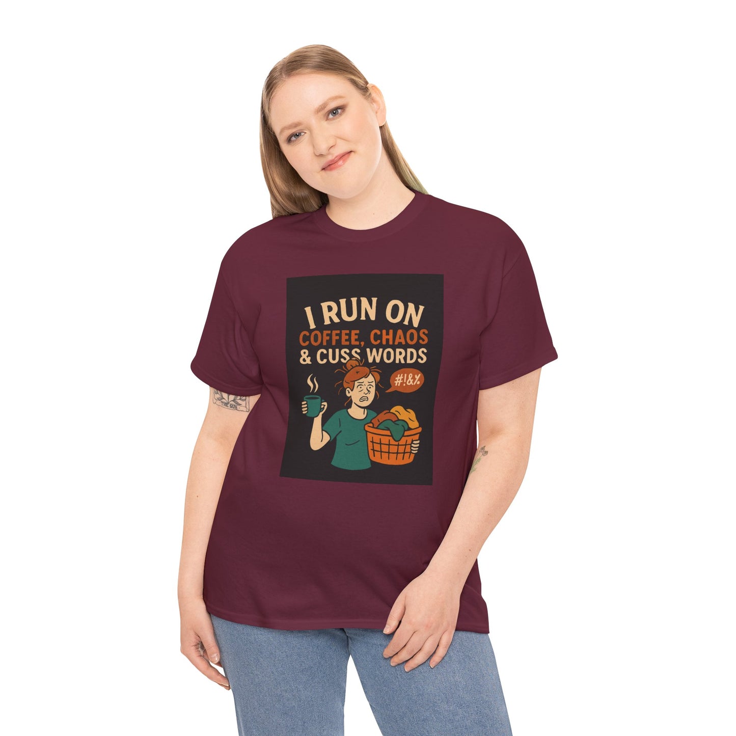 Coffee Chaos & Cuss Words Tee, Funny T-Shirt, Unisex Cotton Tee, Gift for Coffee Lovers, Casual Wear, Humor Apparel