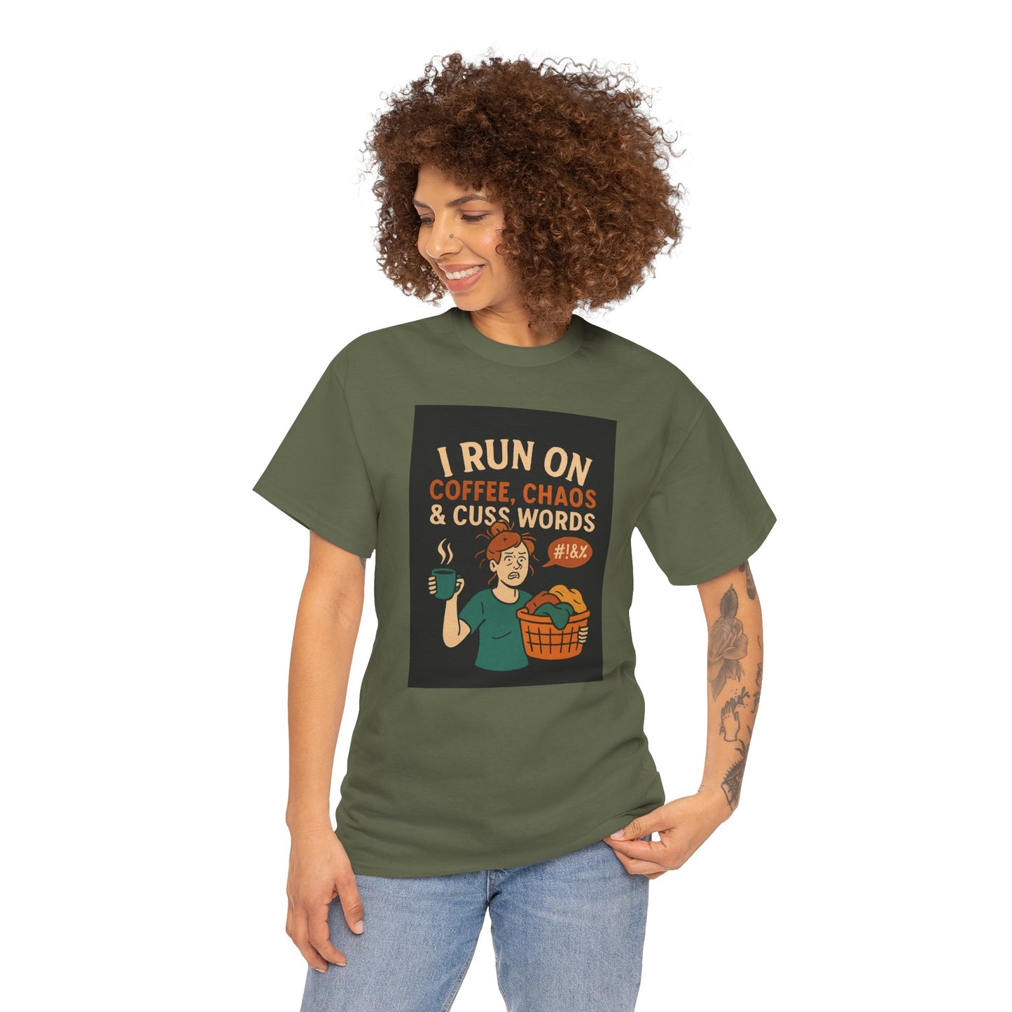 Coffee Chaos & Cuss Words Tee, Funny T-Shirt, Unisex Cotton Tee, Gift for Coffee Lovers, Casual Wear, Humor Apparel