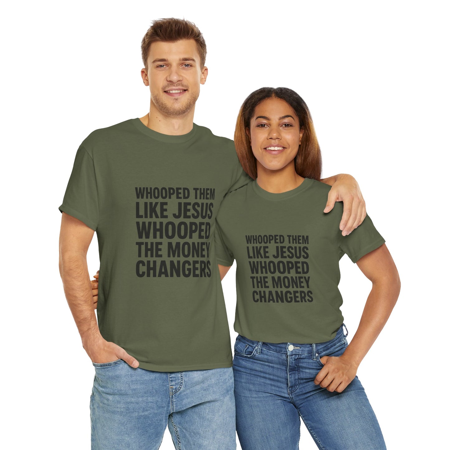 Biblical Humor Tee: Whooped Them Like Jesus - Funny Unisex Cotton T-Shirt for Bible Lovers, Gifts, Easter, Church Events, Casual Wear