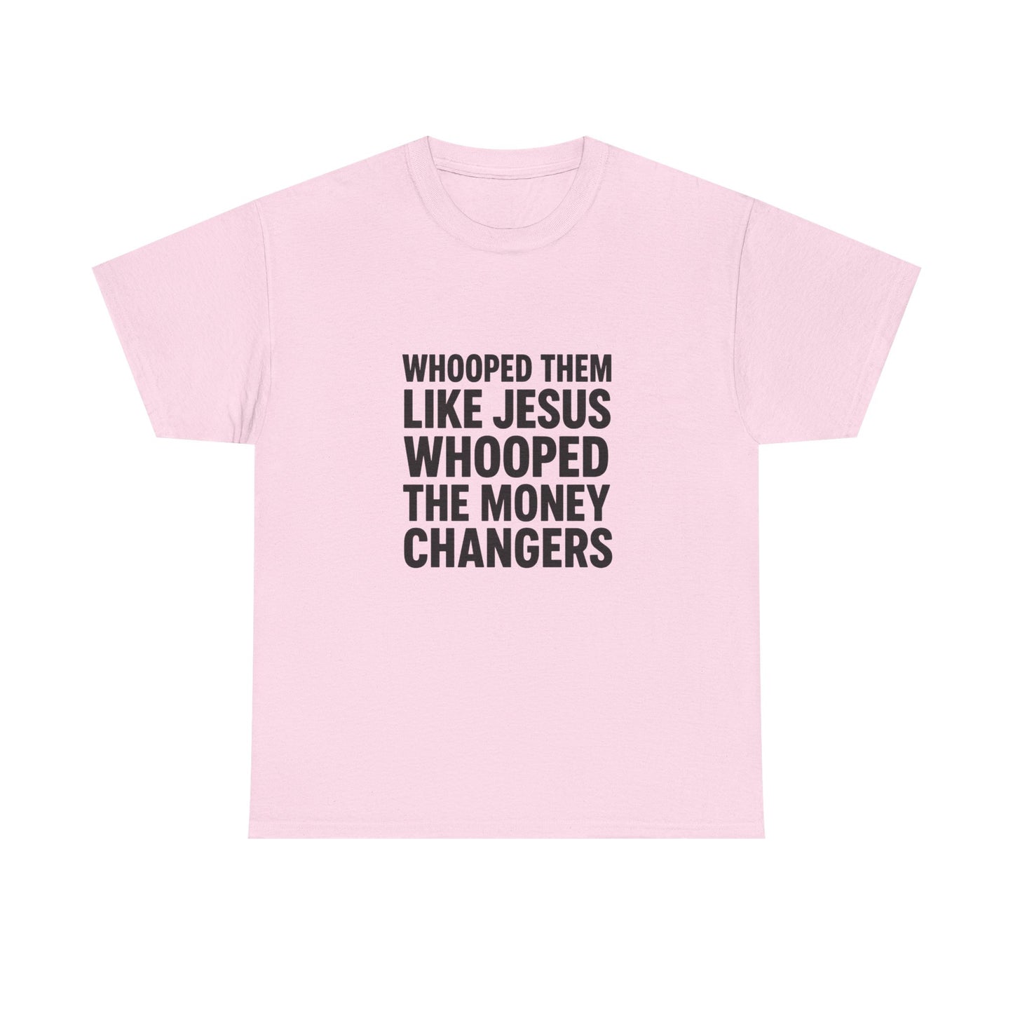 Biblical Humor Tee: Whooped Them Like Jesus - Funny Unisex Cotton T-Shirt for Bible Lovers, Gifts, Easter, Church Events, Casual Wear