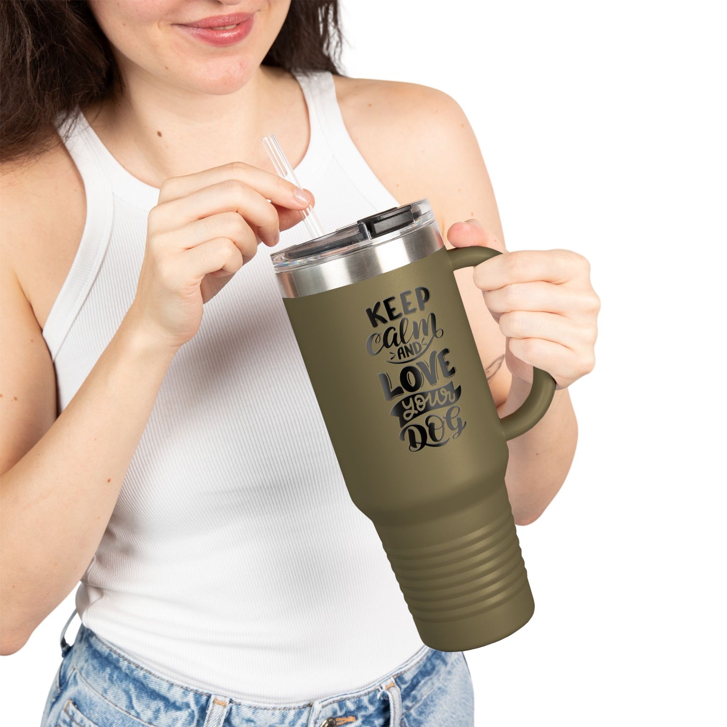 Keep Calm and Love Your Dog Insulated Travel Mug | 40oz | Dog Lover Gift | Pet Owner Mug | Motivational Travel Cup | Birthday Gift
