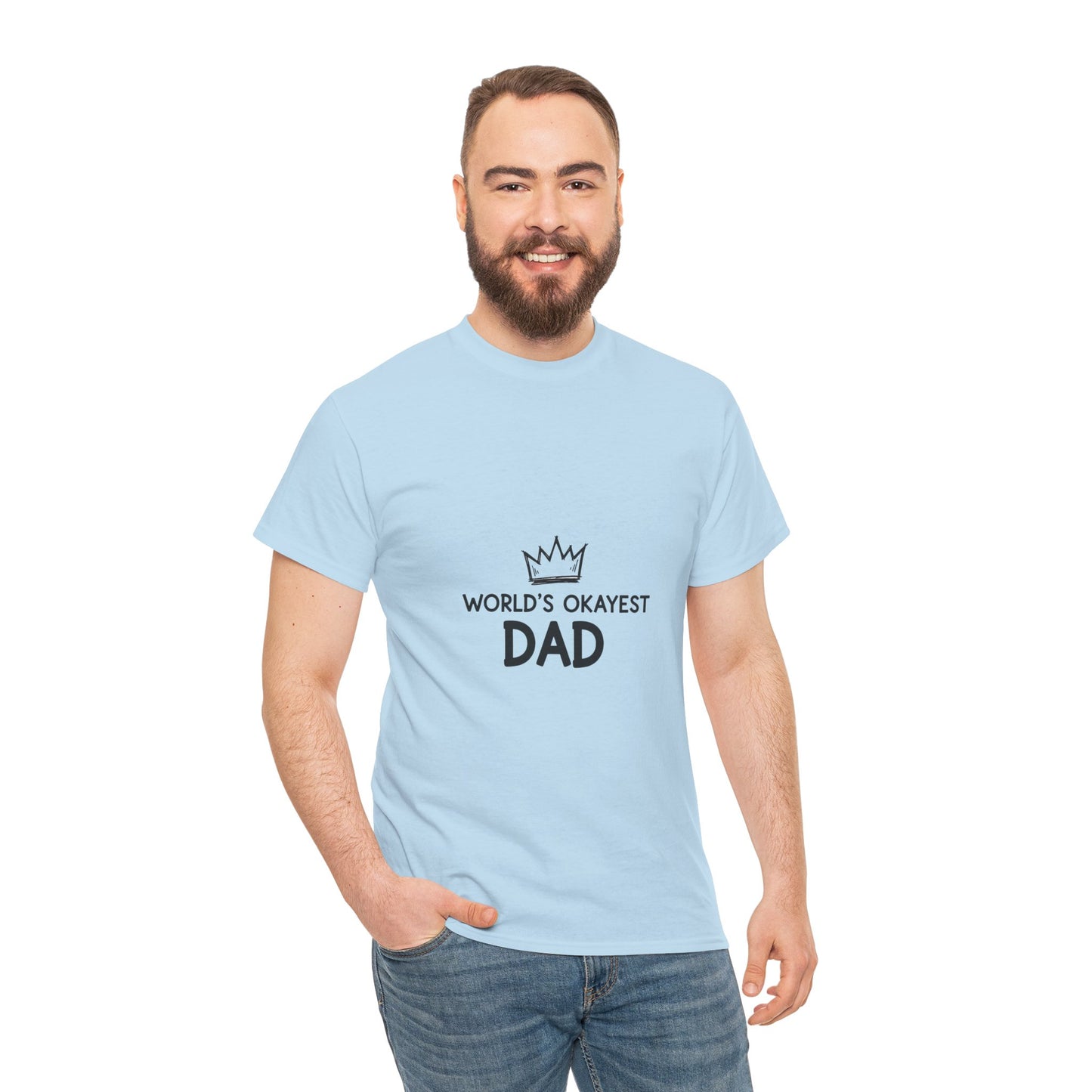 World's Okayest Dad Unisex Heavy Cotton Tee, Funny Father's Day Gift, Relaxed Fit T-Shirt, Dad Humor Shirt, Casual Everyday Wear