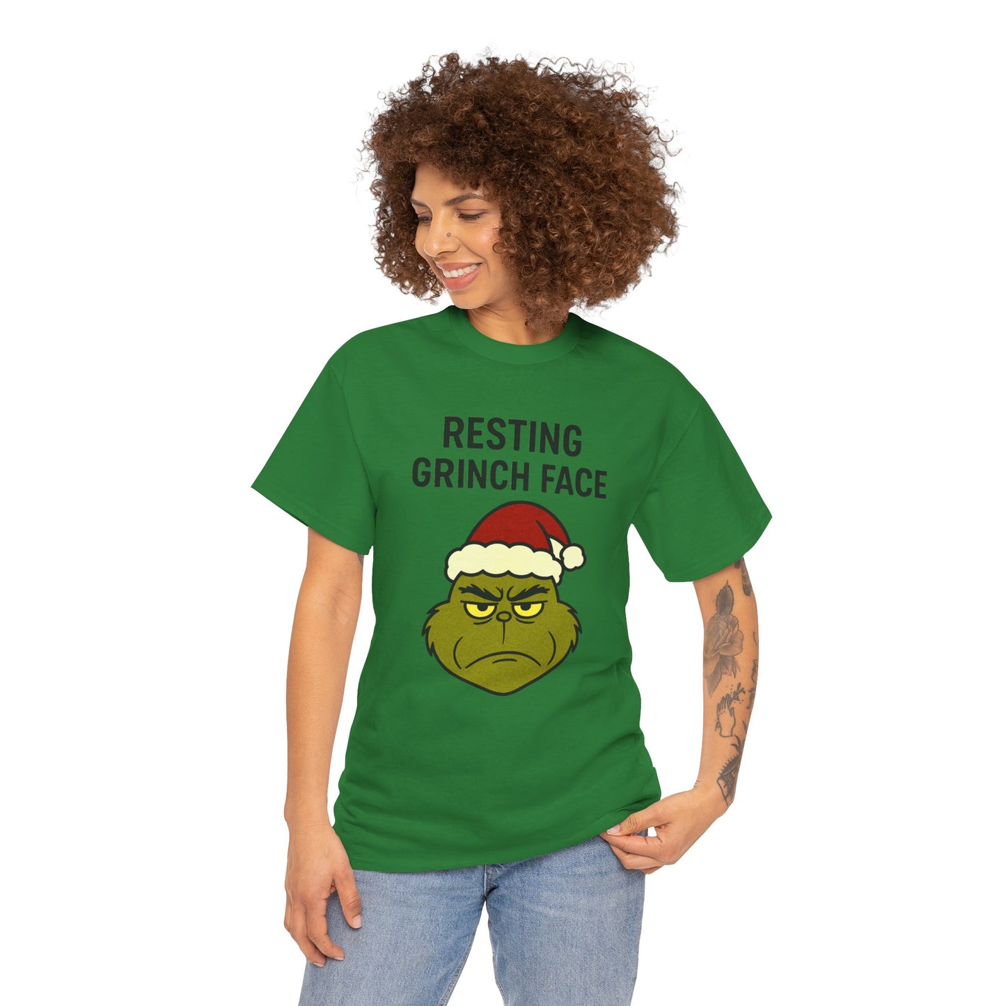 Resting Grinch Face Unisex Heavy Cotton Tee - Perfect Holiday Humor Shirt