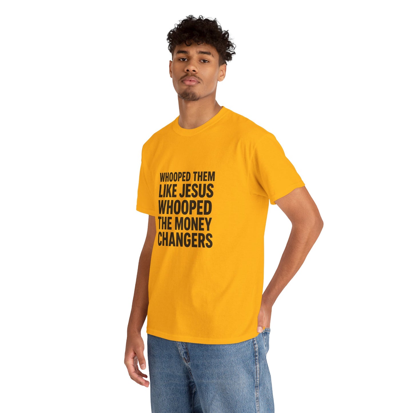 Biblical Humor Tee: Whooped Them Like Jesus - Funny Unisex Cotton T-Shirt for Bible Lovers, Gifts, Easter, Church Events, Casual Wear