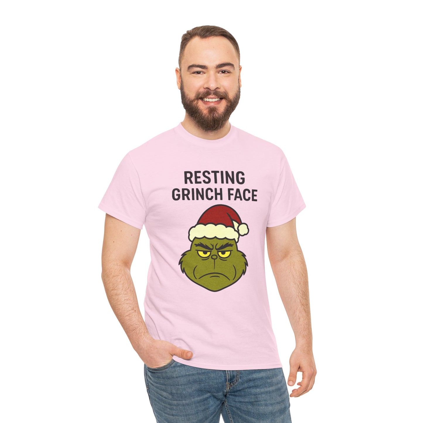 Resting Grinch Face Unisex Heavy Cotton Tee - Perfect Holiday Humor Shirt