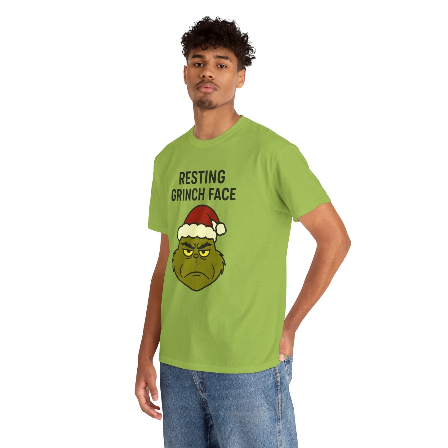 Resting Grinch Face Unisex Heavy Cotton Tee - Perfect Holiday Humor Shirt