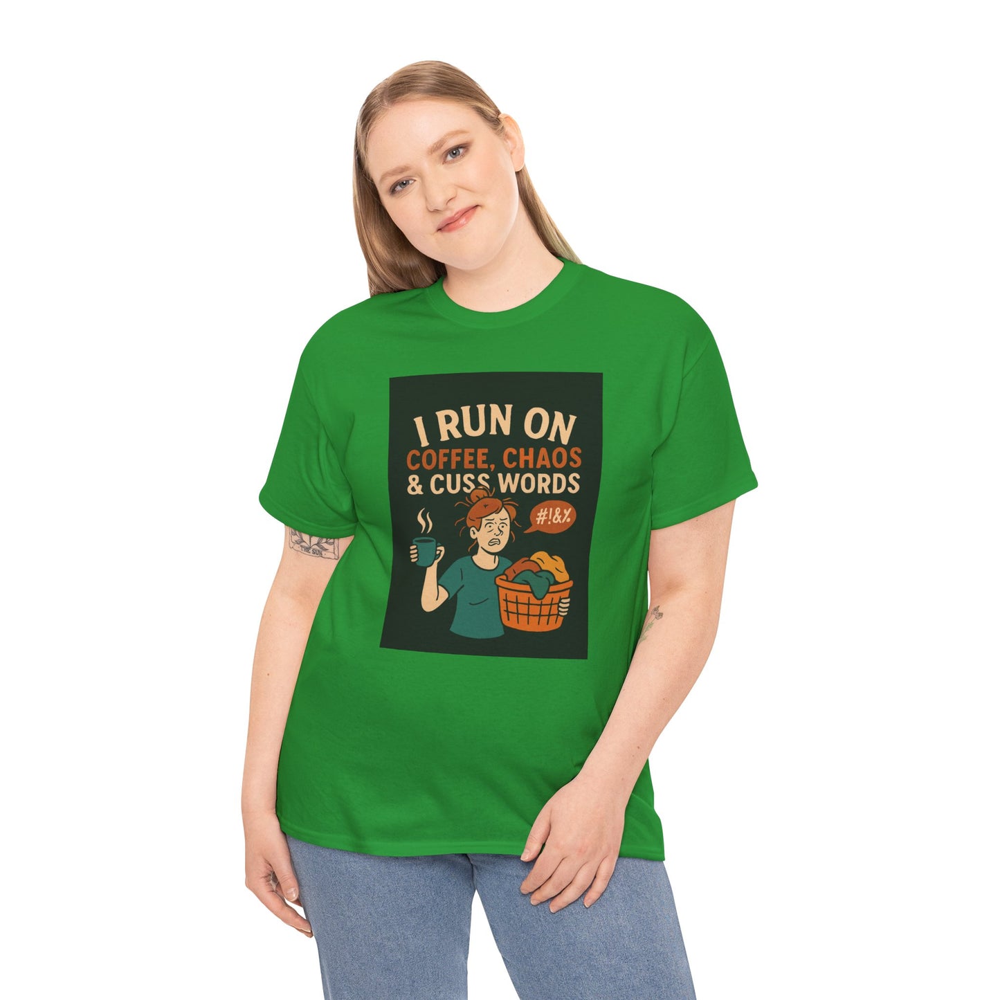 Coffee Chaos & Cuss Words Tee, Funny T-Shirt, Unisex Cotton Tee, Gift for Coffee Lovers, Casual Wear, Humor Apparel