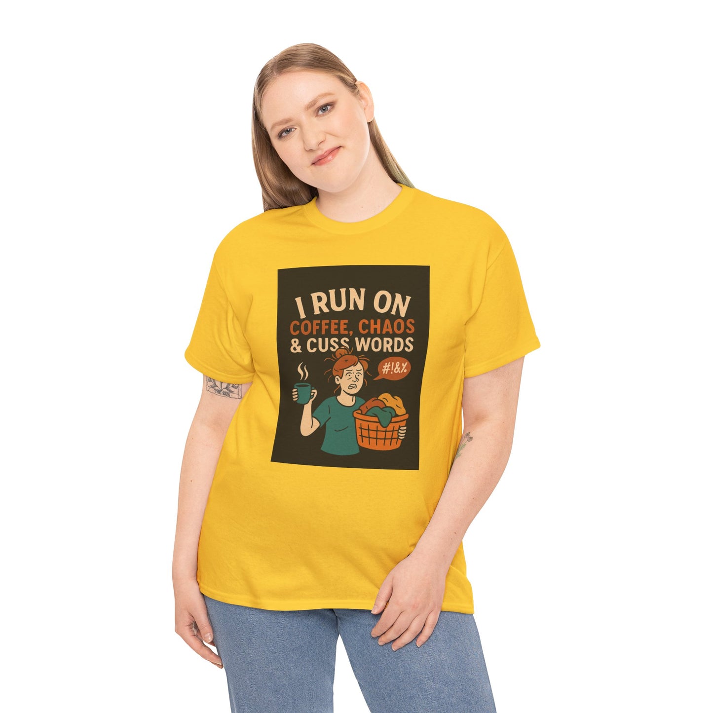 Coffee Chaos & Cuss Words Tee, Funny T-Shirt, Unisex Cotton Tee, Gift for Coffee Lovers, Casual Wear, Humor Apparel