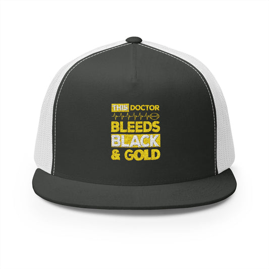 Stylish 5 Panel Trucker Cap - 'Doctor Bleeds Black & Gold' Embroidered Hat, Sports Cap, Gift for Medical Professionals, Adjustable [...]