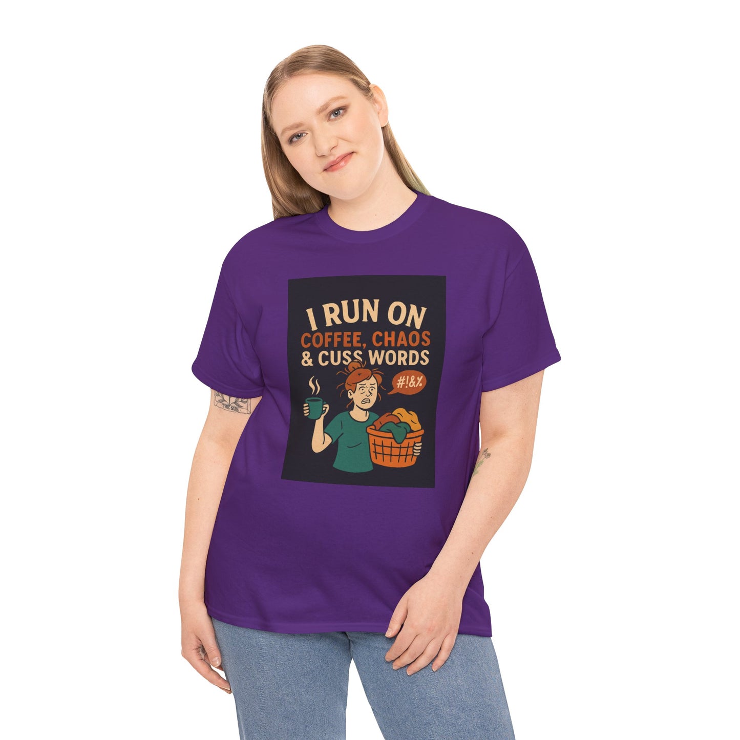 Coffee Chaos & Cuss Words Tee, Funny T-Shirt, Unisex Cotton Tee, Gift for Coffee Lovers, Casual Wear, Humor Apparel