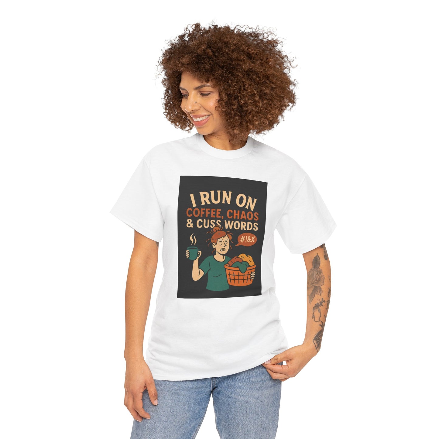 Coffee Chaos & Cuss Words Tee, Funny T-Shirt, Unisex Cotton Tee, Gift for Coffee Lovers, Casual Wear, Humor Apparel