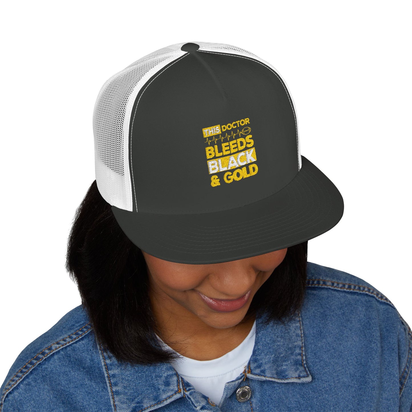 Stylish 5 Panel Trucker Cap - 'Doctor Bleeds Black & Gold' Embroidered Hat, Sports Cap, Gift for Medical Professionals, Adjustable [...]