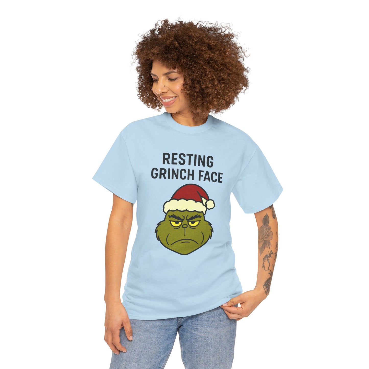 Resting Grinch Face Unisex Heavy Cotton Tee - Perfect Holiday Humor Shirt