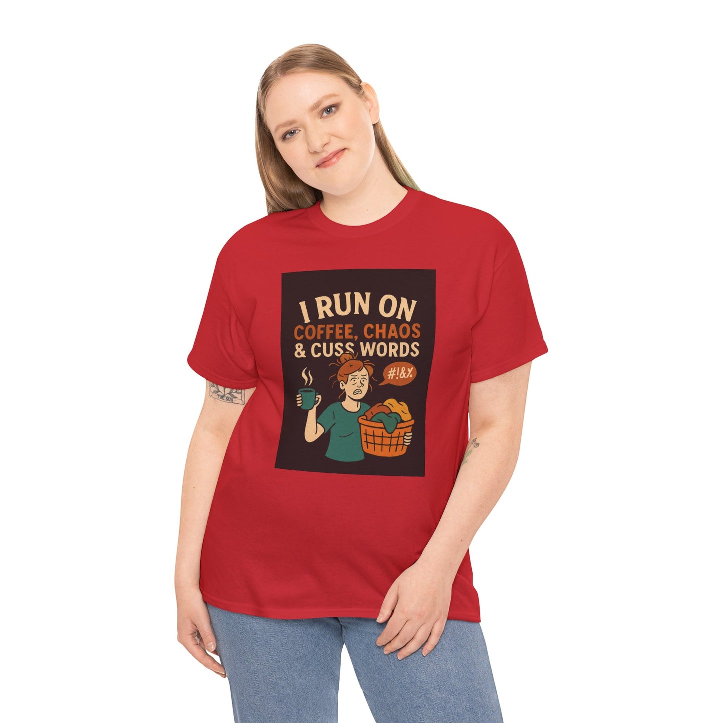 Coffee Chaos & Cuss Words Tee, Funny T-Shirt, Unisex Cotton Tee, Gift for Coffee Lovers, Casual Wear, Humor Apparel