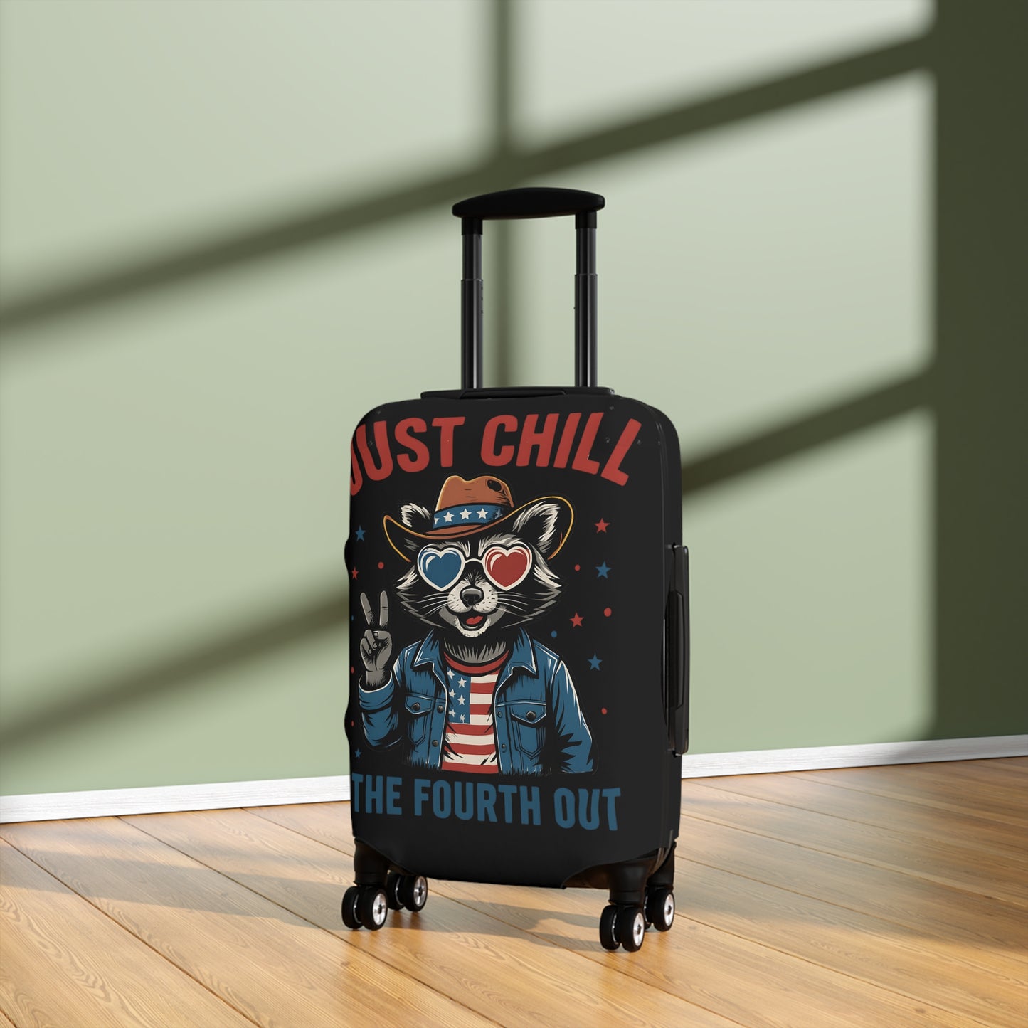 Patriotic Luggage Cover with Fun Raccoon Design - Travel Accessory, Suitcase Protector, Fourth of July Gift, Vacation Essential, [...]