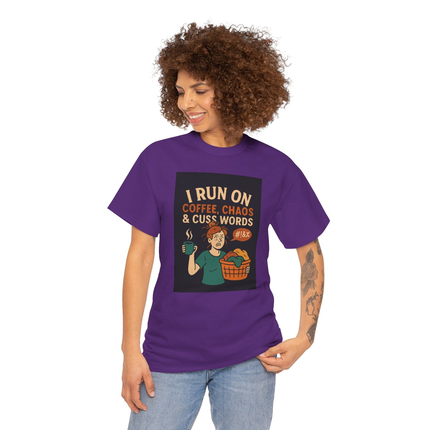 Coffee Chaos & Cuss Words Tee, Funny T-Shirt, Unisex Cotton Tee, Gift for Coffee Lovers, Casual Wear, Humor Apparel