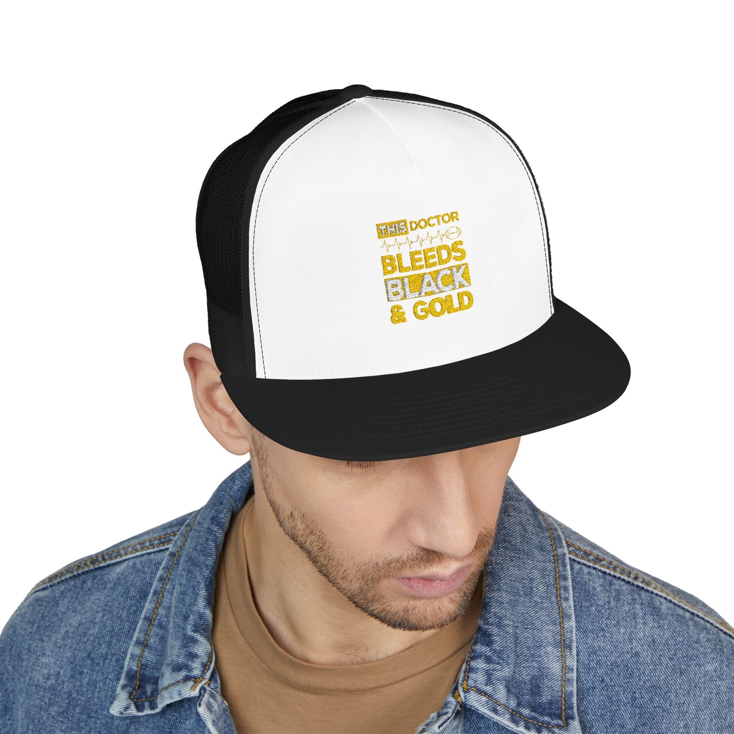 Stylish 5 Panel Trucker Cap - 'Doctor Bleeds Black & Gold' Embroidered Hat, Sports Cap, Gift for Medical Professionals, Adjustable [...]