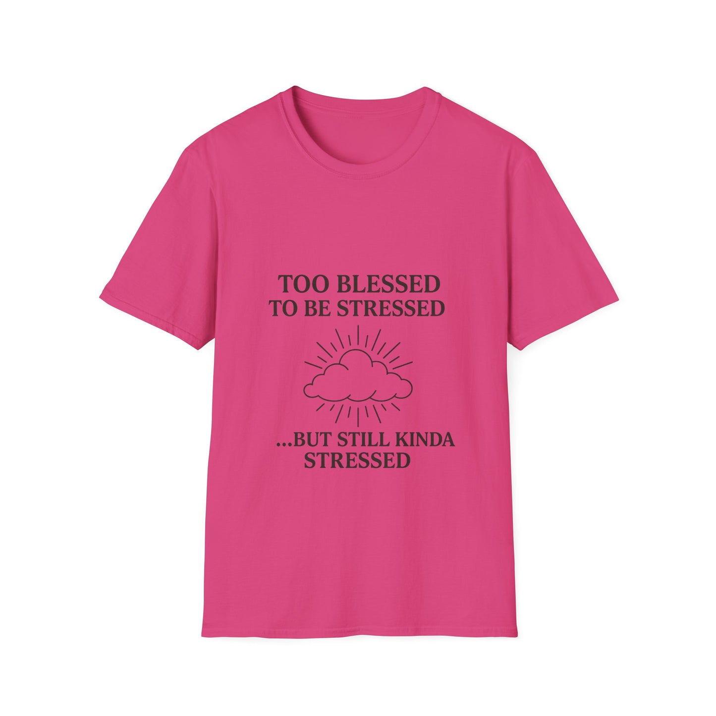 Funny Unisex T-Shirt: "Too Blessed to Be Stressed" - Perfect Gift for Stress Relief, Casual Wear, Relaxation, Self-Care, Humor