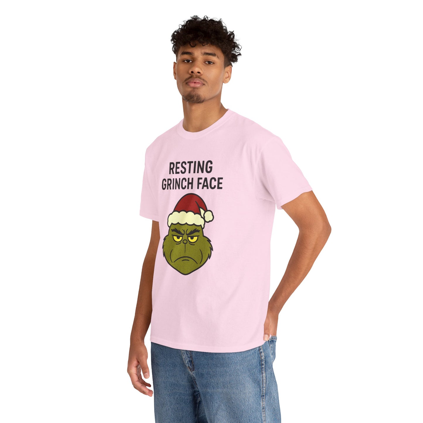 Resting Grinch Face Unisex Heavy Cotton Tee - Perfect Holiday Humor Shirt