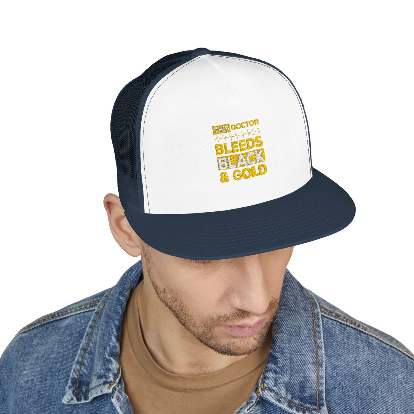 Stylish 5 Panel Trucker Cap - 'Doctor Bleeds Black & Gold' Embroidered Hat, Sports Cap, Gift for Medical Professionals, Adjustable [...]