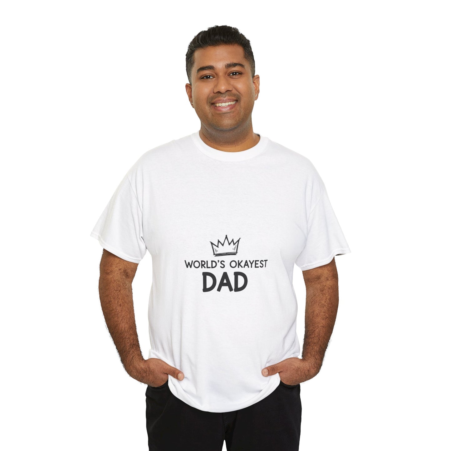 World's Okayest Dad Unisex Heavy Cotton Tee, Funny Father's Day Gift, Relaxed Fit T-Shirt, Dad Humor Shirt, Casual Everyday Wear