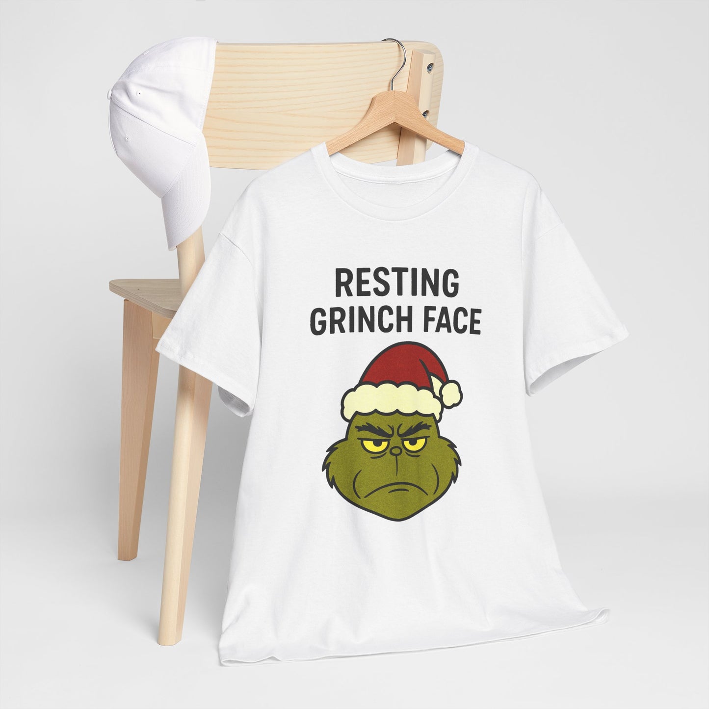 Resting Grinch Face Unisex Heavy Cotton Tee - Perfect Holiday Humor Shirt