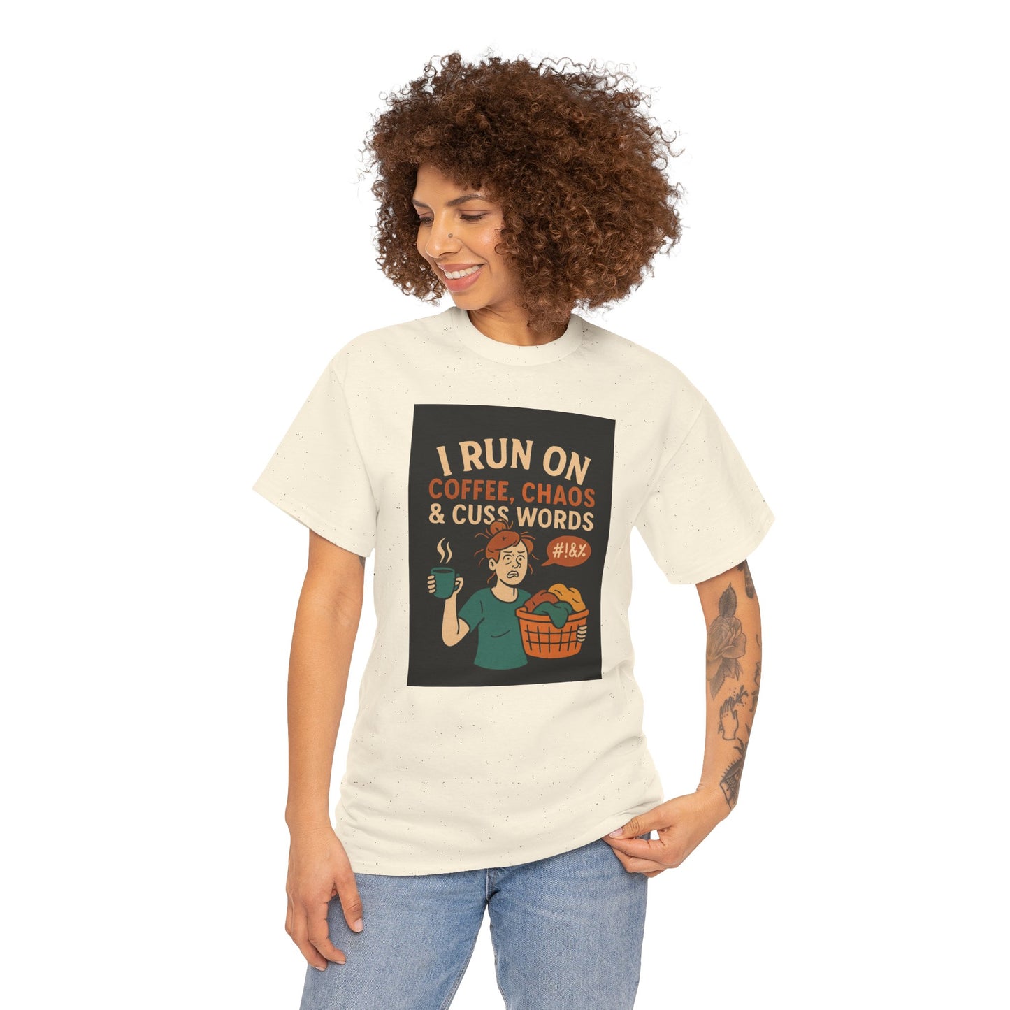 Coffee Chaos & Cuss Words Tee, Funny T-Shirt, Unisex Cotton Tee, Gift for Coffee Lovers, Casual Wear, Humor Apparel