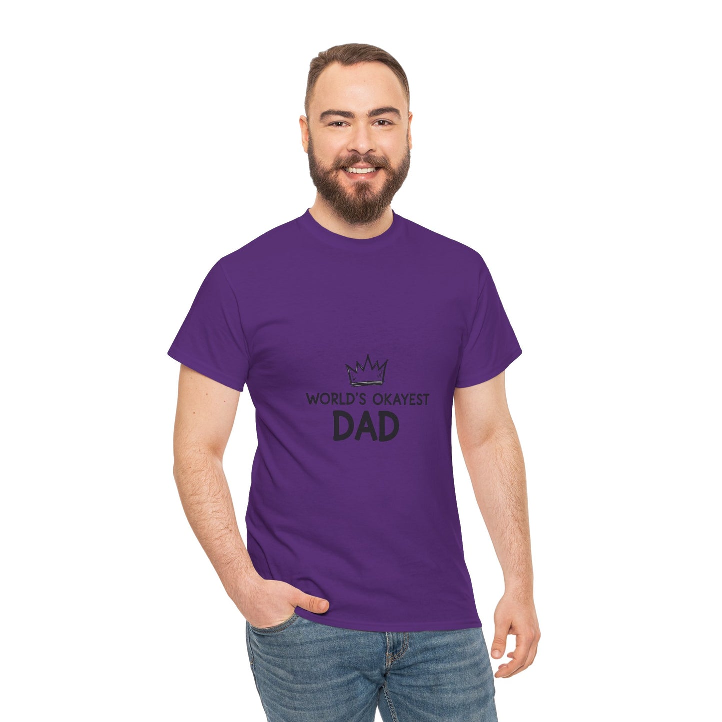 World's Okayest Dad Unisex Heavy Cotton Tee, Funny Father's Day Gift, Relaxed Fit T-Shirt, Dad Humor Shirt, Casual Everyday Wear