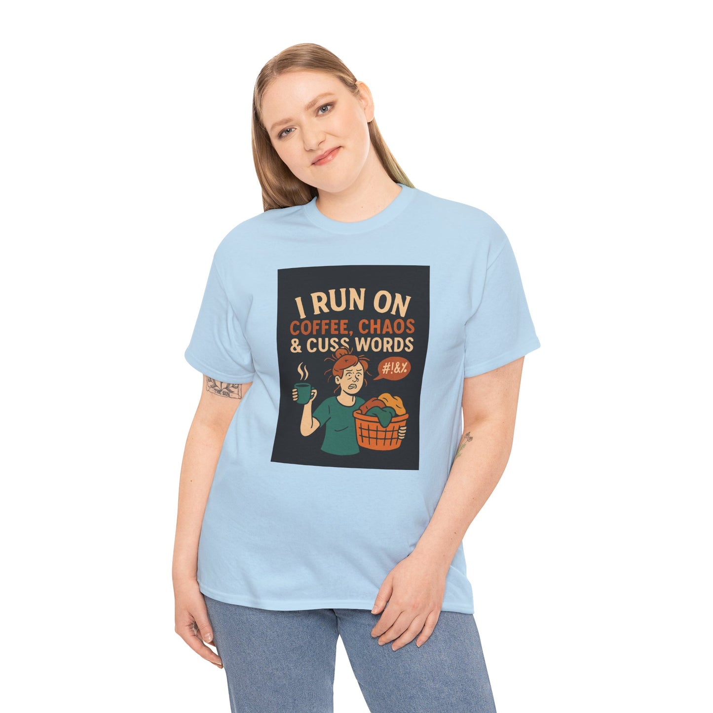 Coffee Chaos & Cuss Words Tee, Funny T-Shirt, Unisex Cotton Tee, Gift for Coffee Lovers, Casual Wear, Humor Apparel