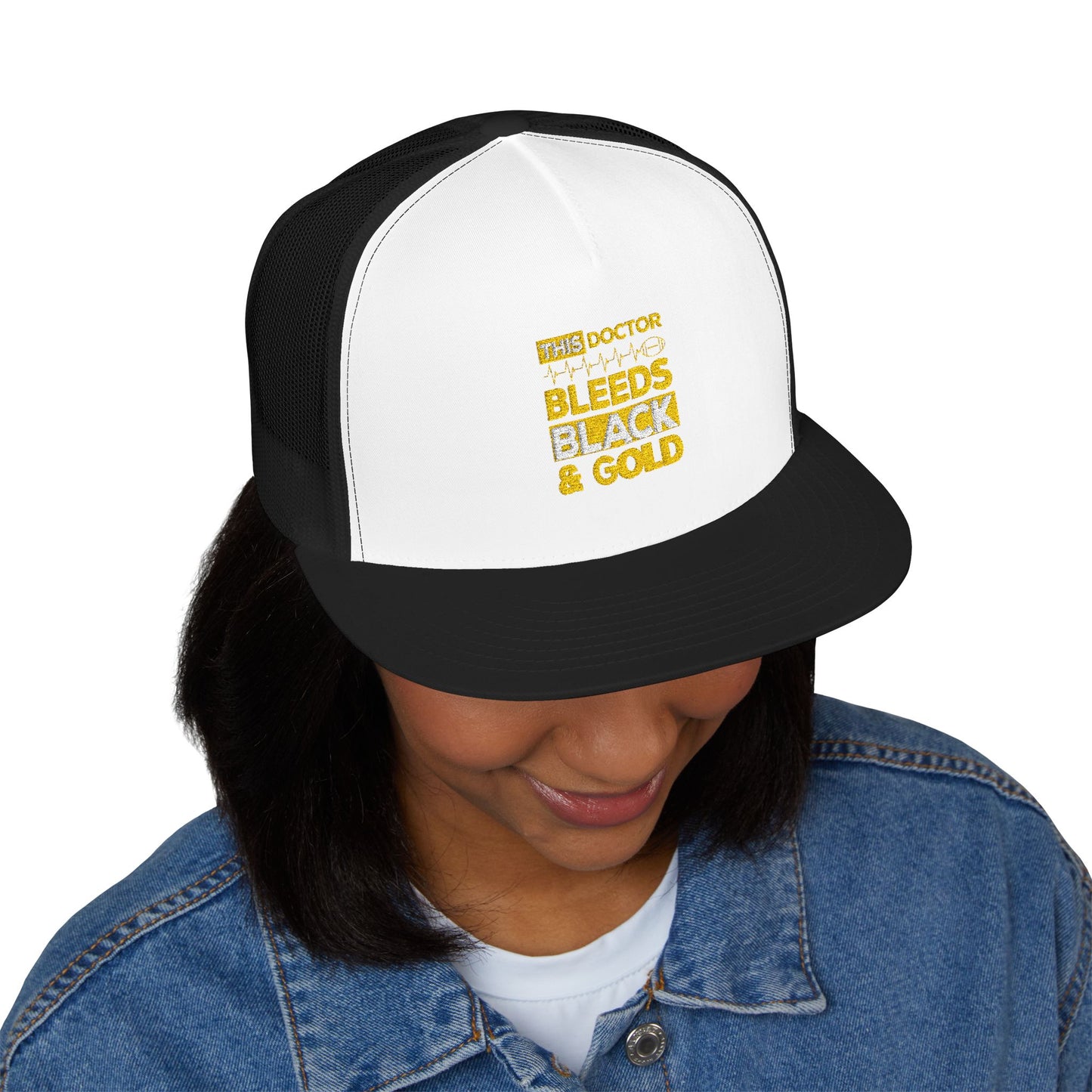 Stylish 5 Panel Trucker Cap - 'Doctor Bleeds Black & Gold' Embroidered Hat, Sports Cap, Gift for Medical Professionals, Adjustable [...]