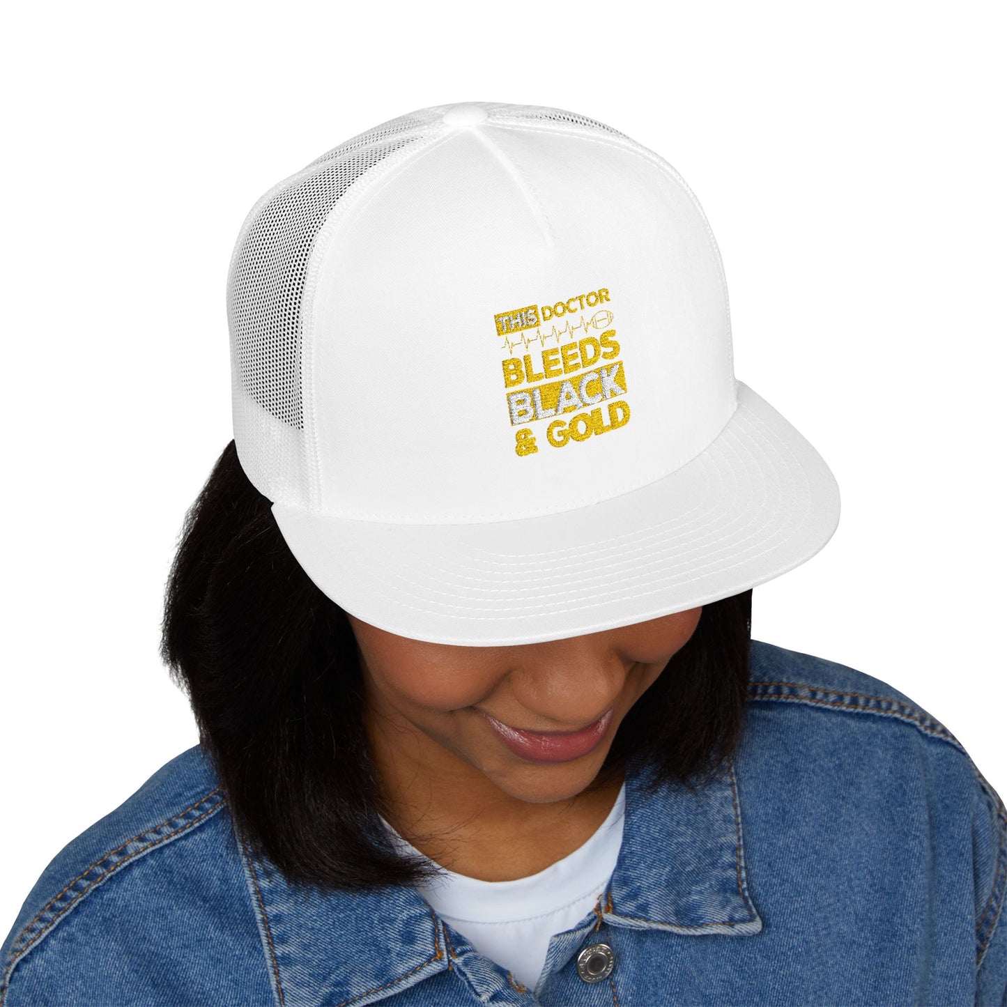Stylish 5 Panel Trucker Cap - 'Doctor Bleeds Black & Gold' Embroidered Hat, Sports Cap, Gift for Medical Professionals, Adjustable [...]