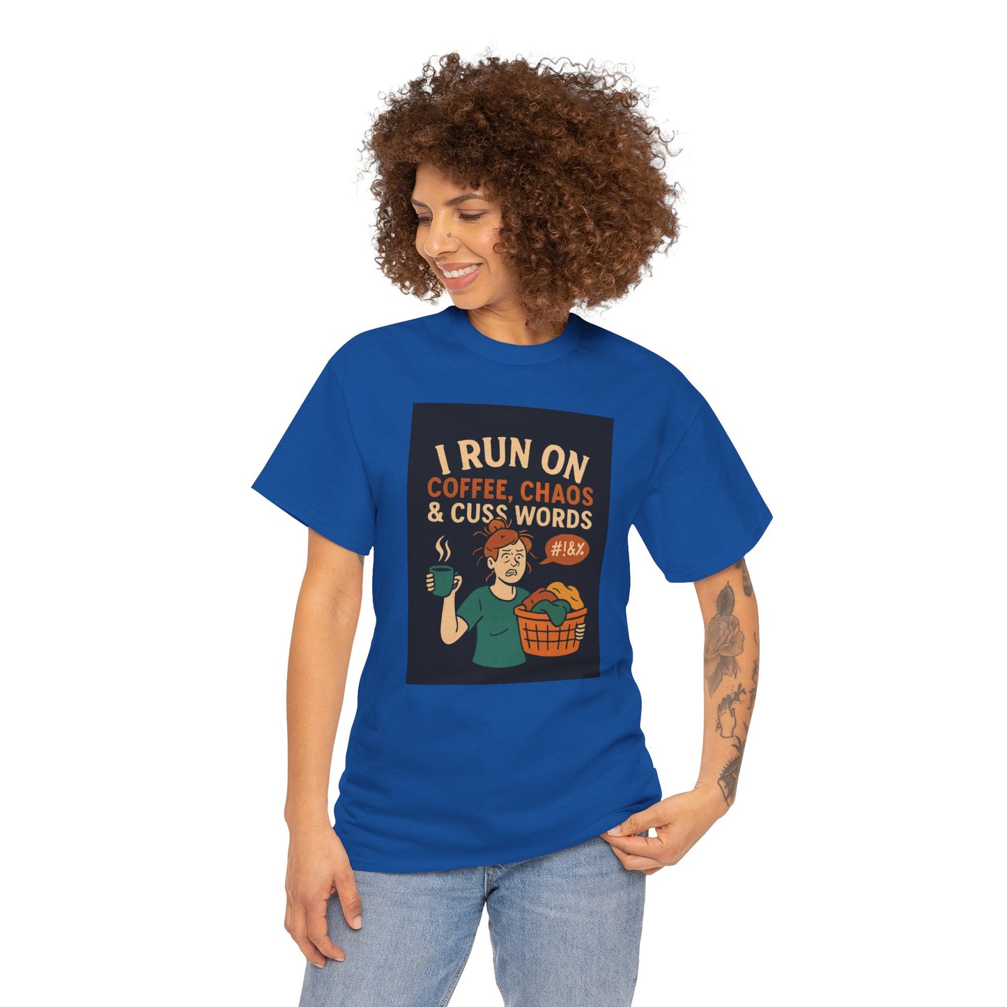 Coffee Chaos & Cuss Words Tee, Funny T-Shirt, Unisex Cotton Tee, Gift for Coffee Lovers, Casual Wear, Humor Apparel