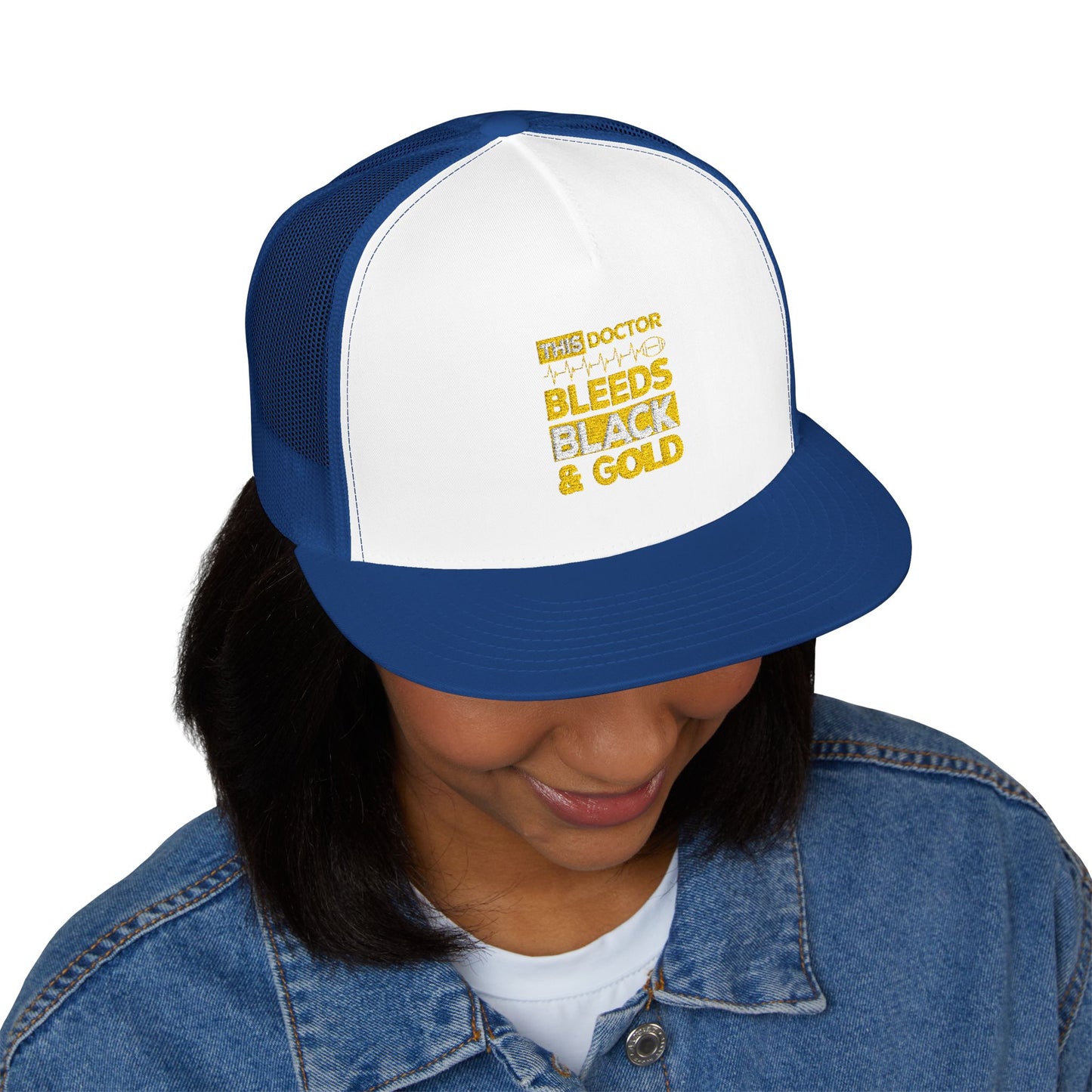 Stylish 5 Panel Trucker Cap - 'Doctor Bleeds Black & Gold' Embroidered Hat, Sports Cap, Gift for Medical Professionals, Adjustable [...]