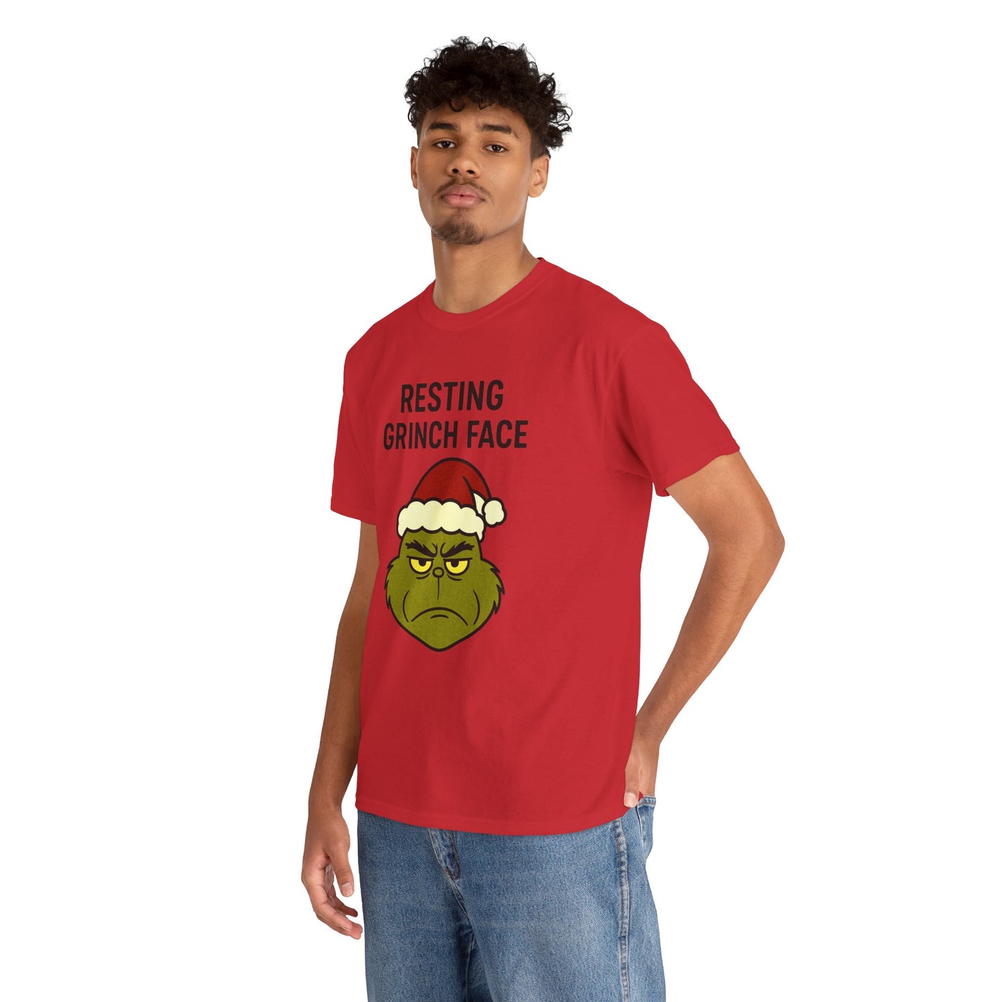 Resting Grinch Face Unisex Heavy Cotton Tee - Perfect Holiday Humor Shirt