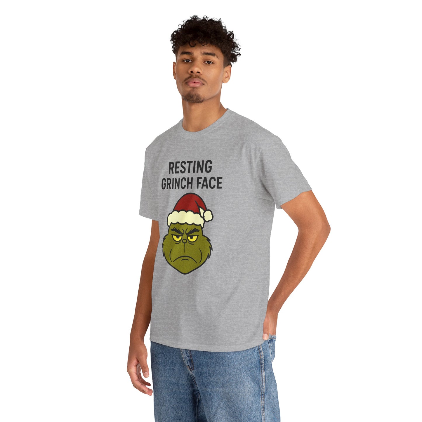 Resting Grinch Face Unisex Heavy Cotton Tee - Perfect Holiday Humor Shirt