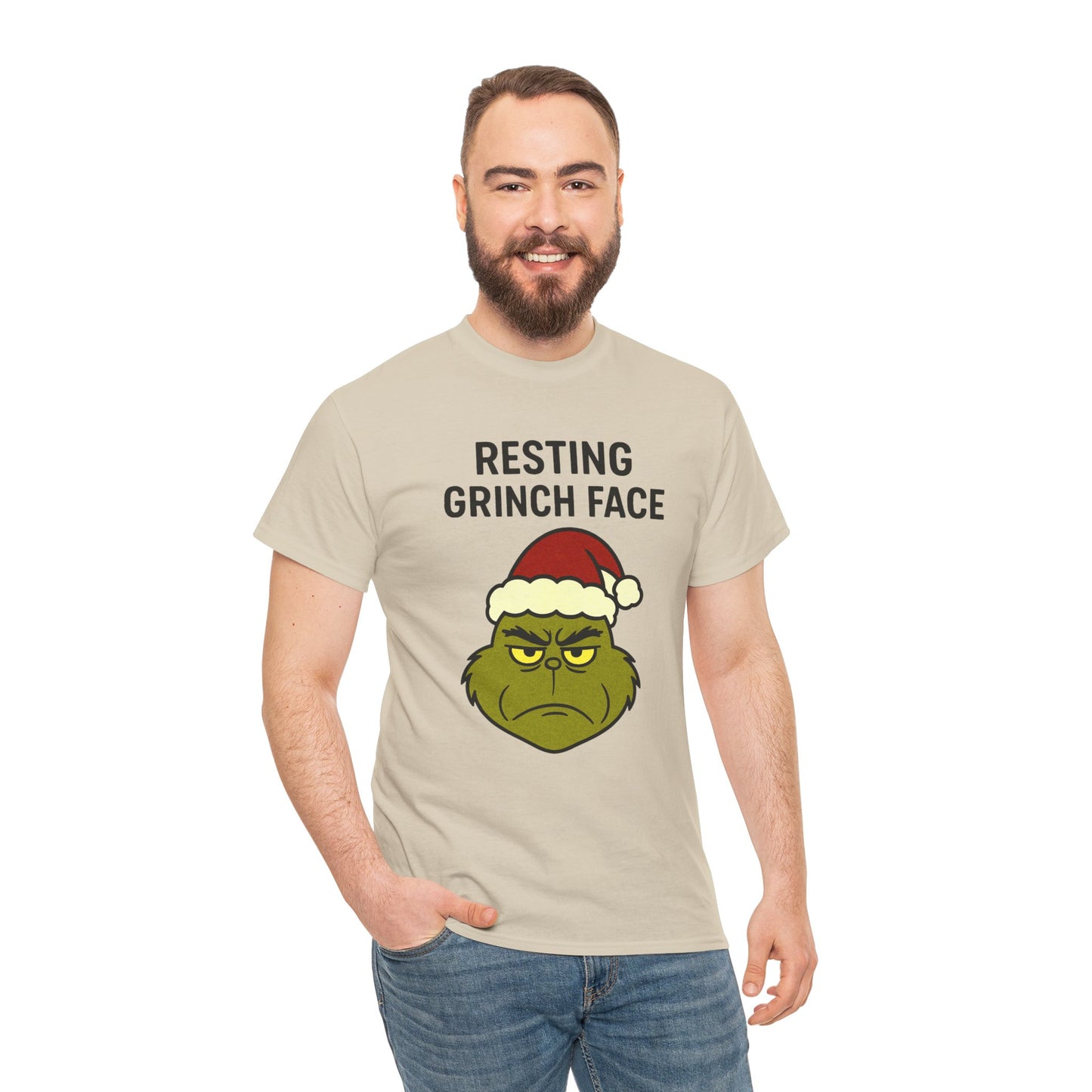 Resting Grinch Face Unisex Heavy Cotton Tee - Perfect Holiday Humor Shirt