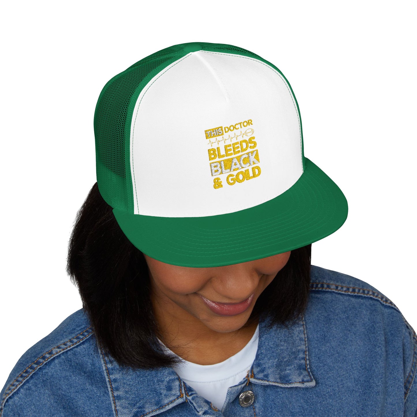 Stylish 5 Panel Trucker Cap - 'Doctor Bleeds Black & Gold' Embroidered Hat, Sports Cap, Gift for Medical Professionals, Adjustable [...]