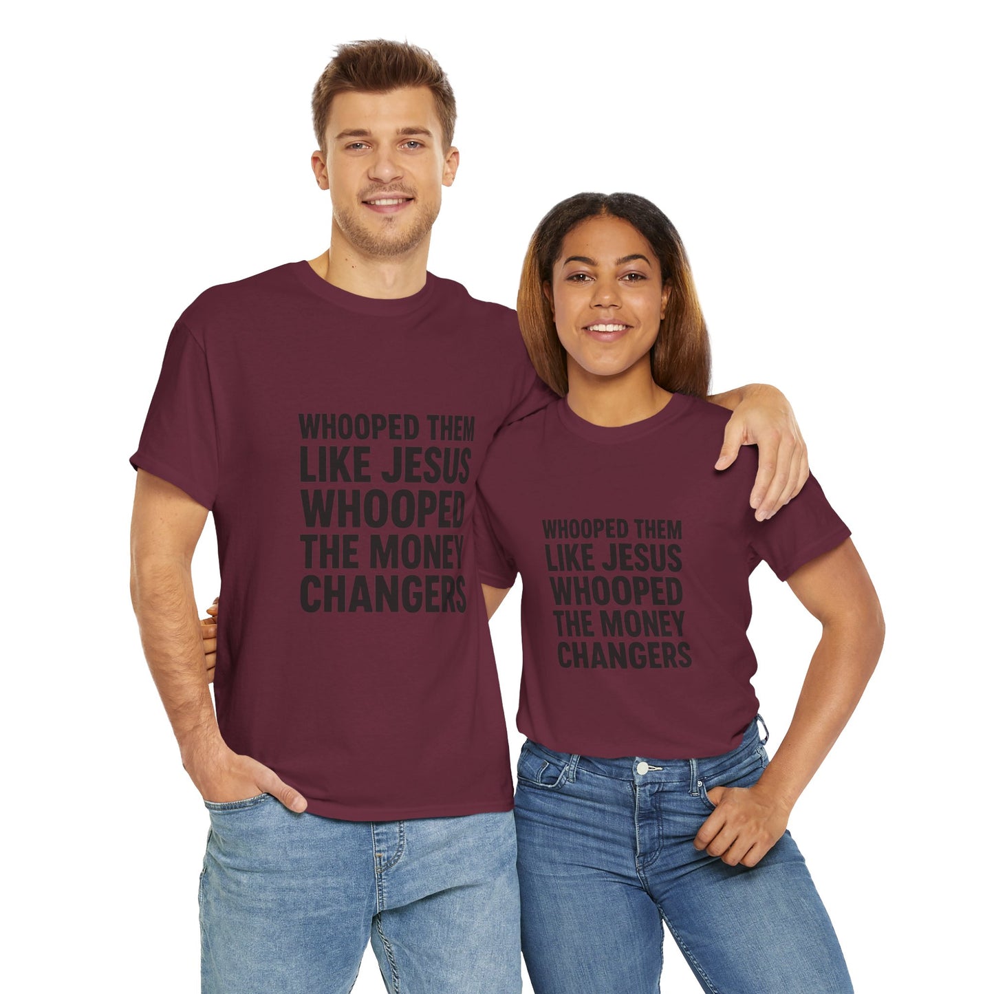 Biblical Humor Tee: Whooped Them Like Jesus - Funny Unisex Cotton T-Shirt for Bible Lovers, Gifts, Easter, Church Events, Casual Wear