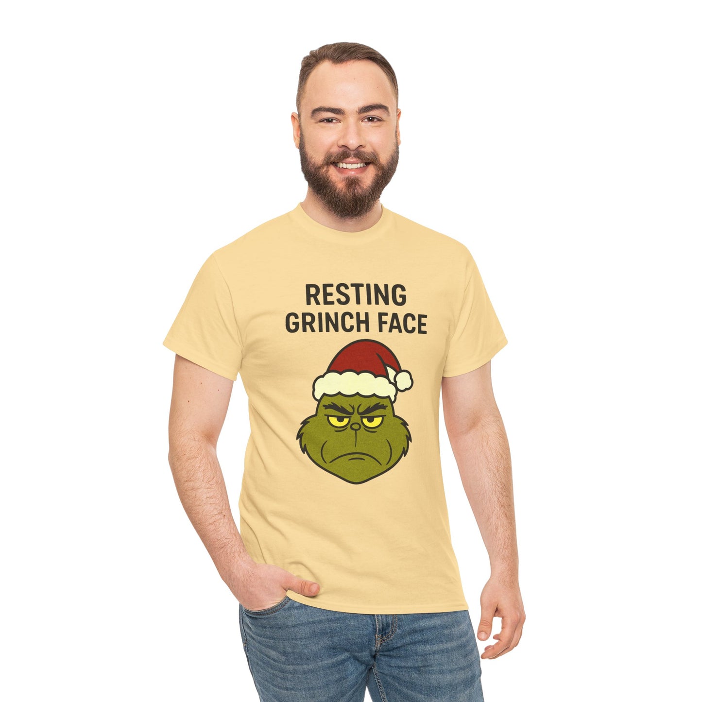 Resting Grinch Face Unisex Heavy Cotton Tee - Perfect Holiday Humor Shirt