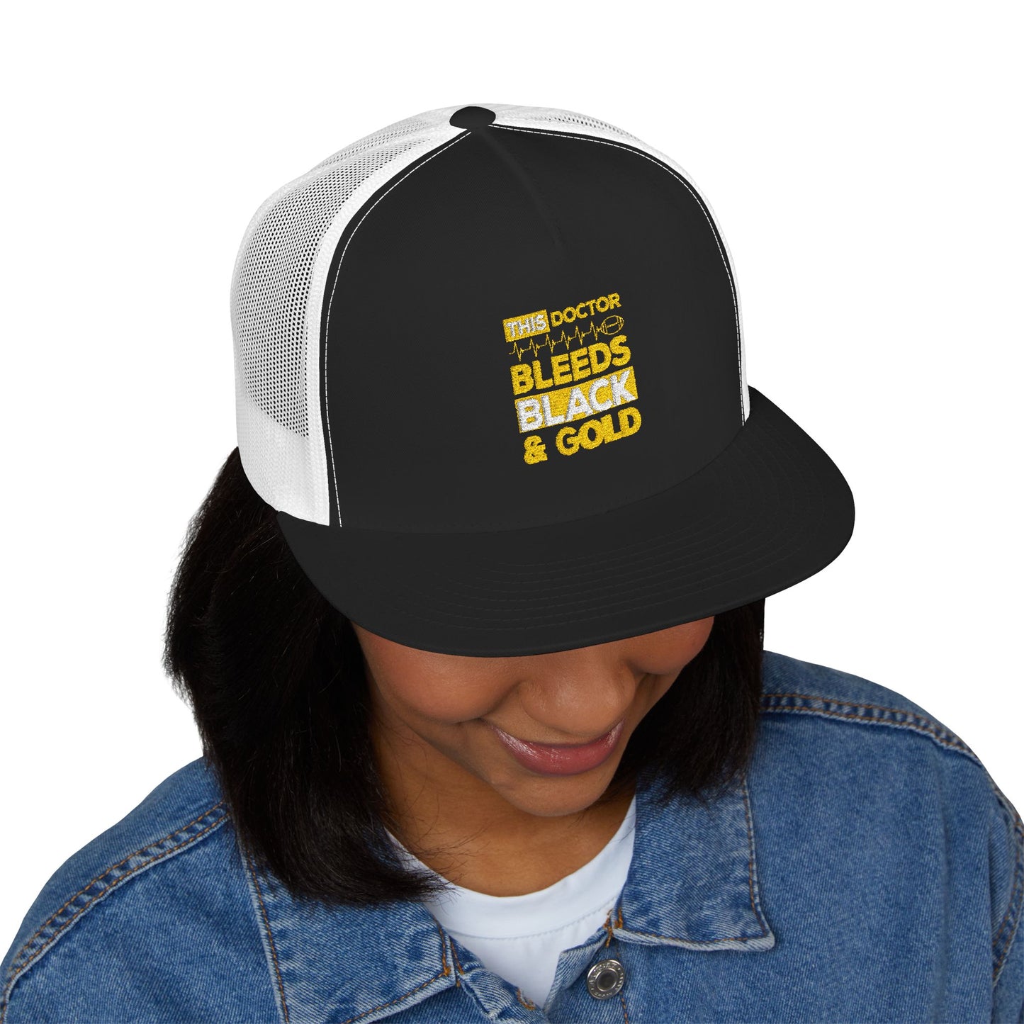 Stylish 5 Panel Trucker Cap - 'Doctor Bleeds Black & Gold' Embroidered Hat, Sports Cap, Gift for Medical Professionals, Adjustable [...]