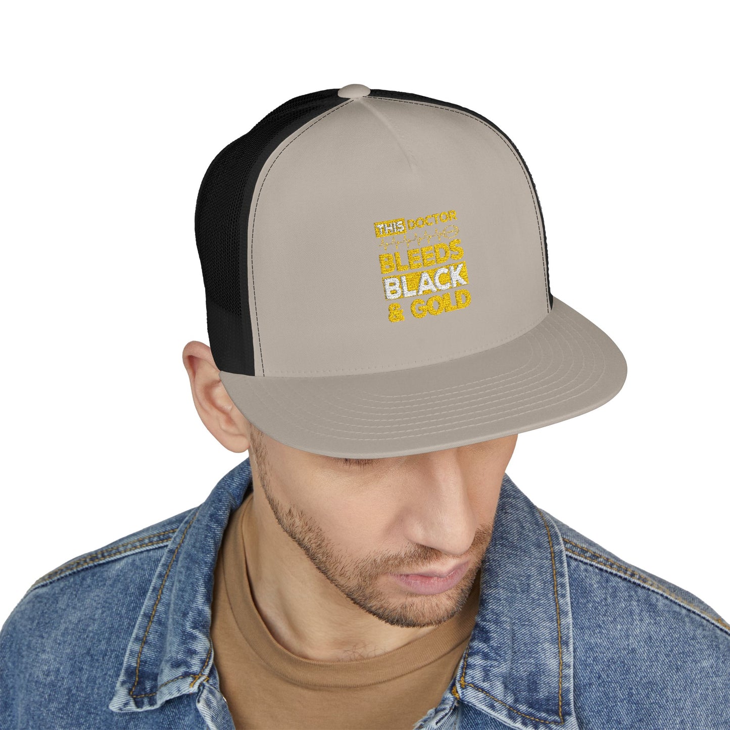 Stylish 5 Panel Trucker Cap - 'Doctor Bleeds Black & Gold' Embroidered Hat, Sports Cap, Gift for Medical Professionals, Adjustable [...]