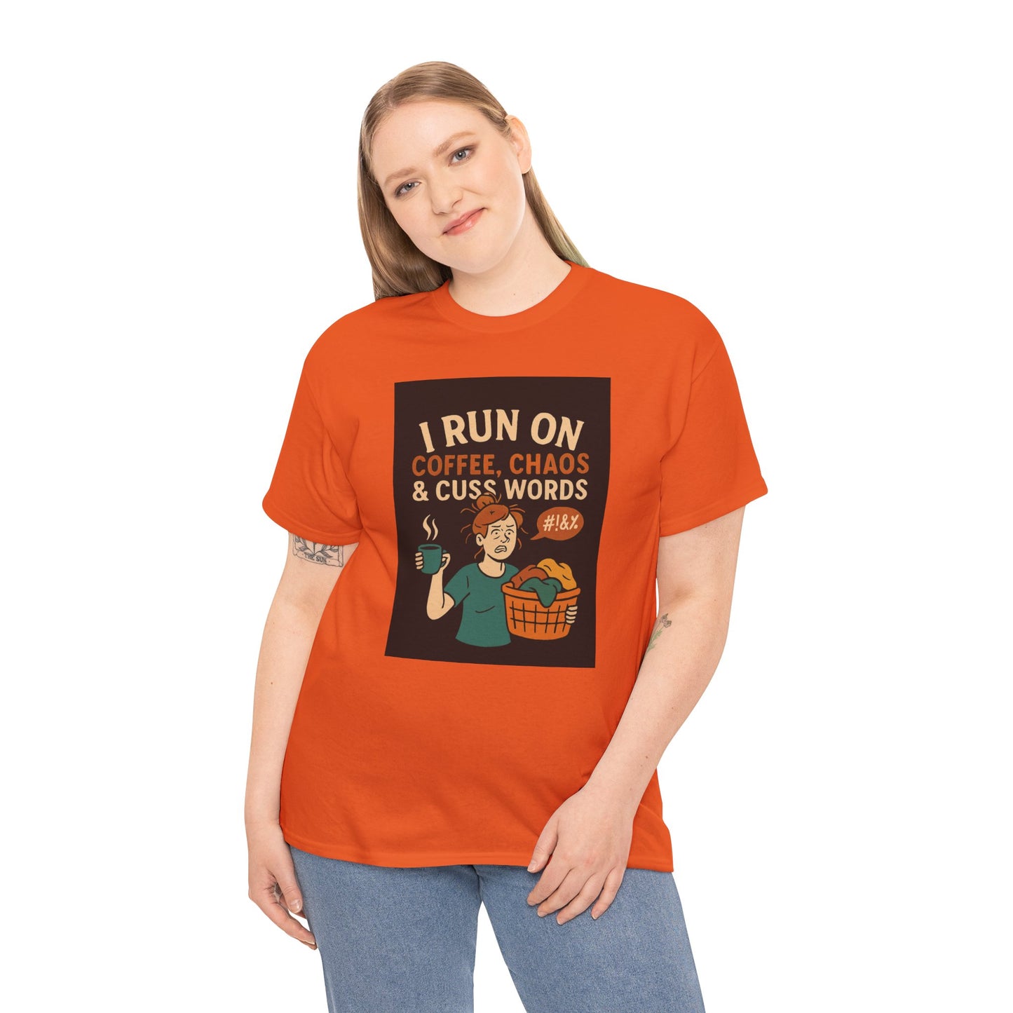 Coffee Chaos & Cuss Words Tee, Funny T-Shirt, Unisex Cotton Tee, Gift for Coffee Lovers, Casual Wear, Humor Apparel